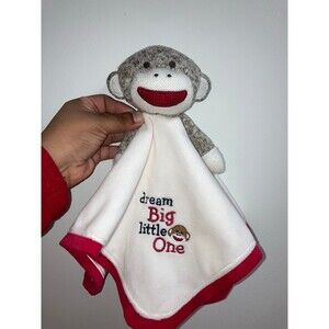 Dream big little one sock monkey baby security blanket lovey monkey rattle